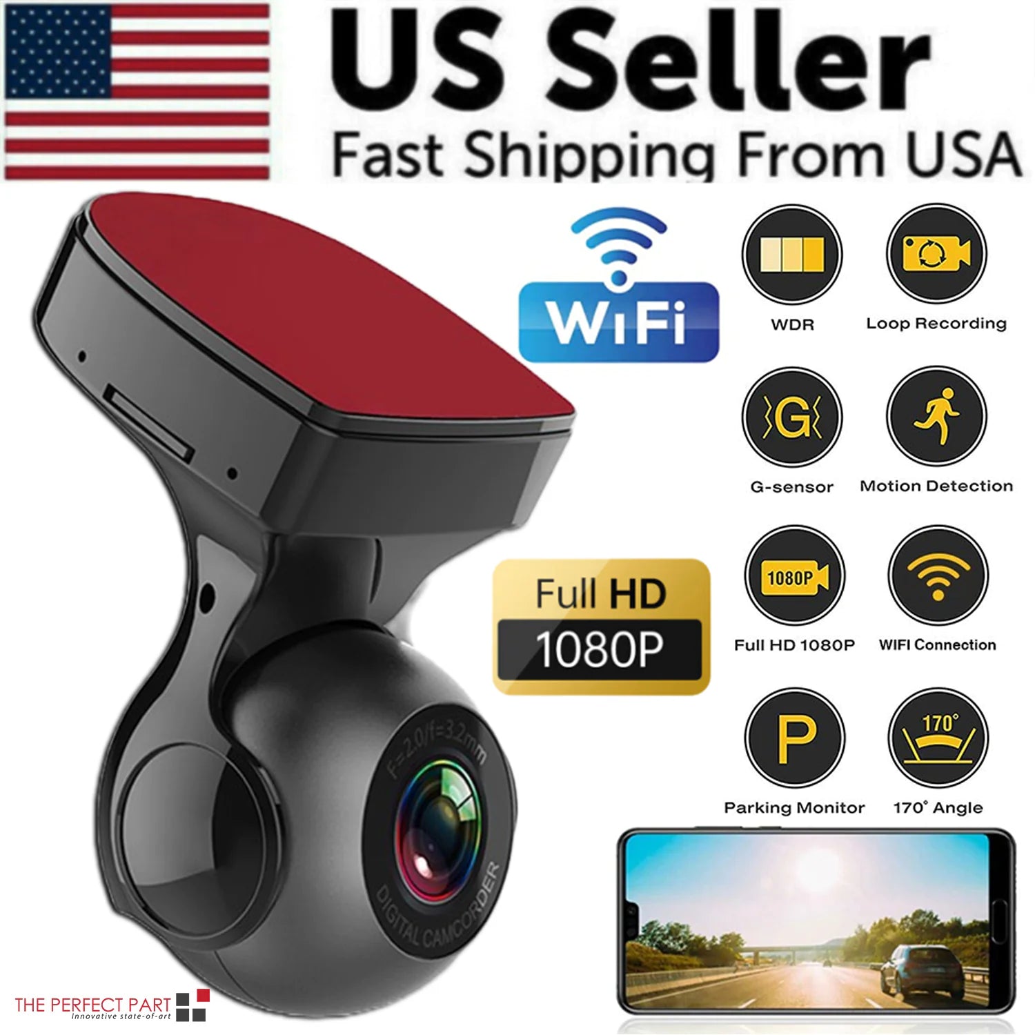 170° HD WiFi Dash Cam Car DVR Recorder with G-Sensor