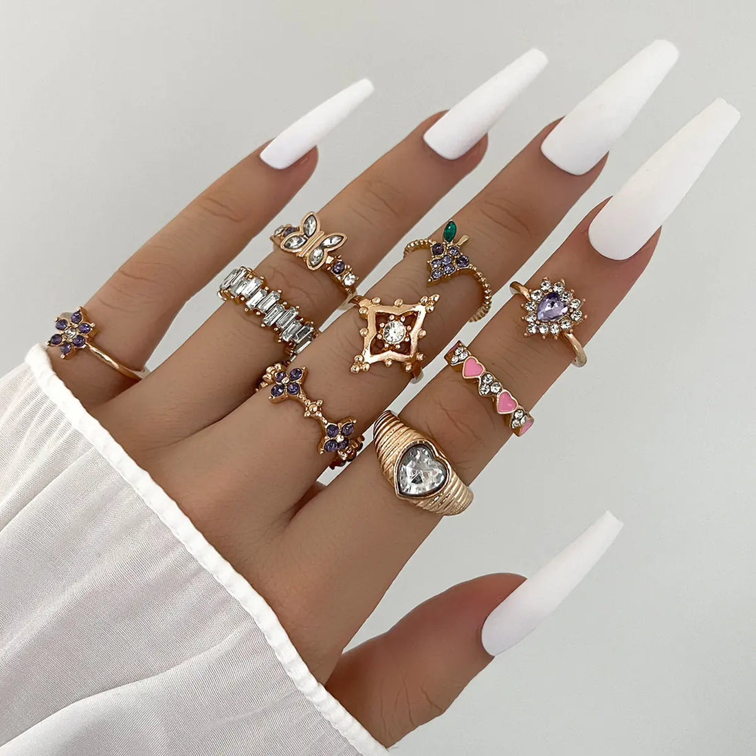 Purple Diamond Grape Flower Geometric Ring Design