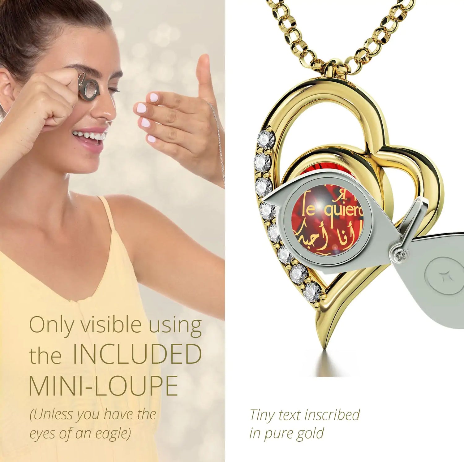 Multilingual Love Heart Pendant Necklace
