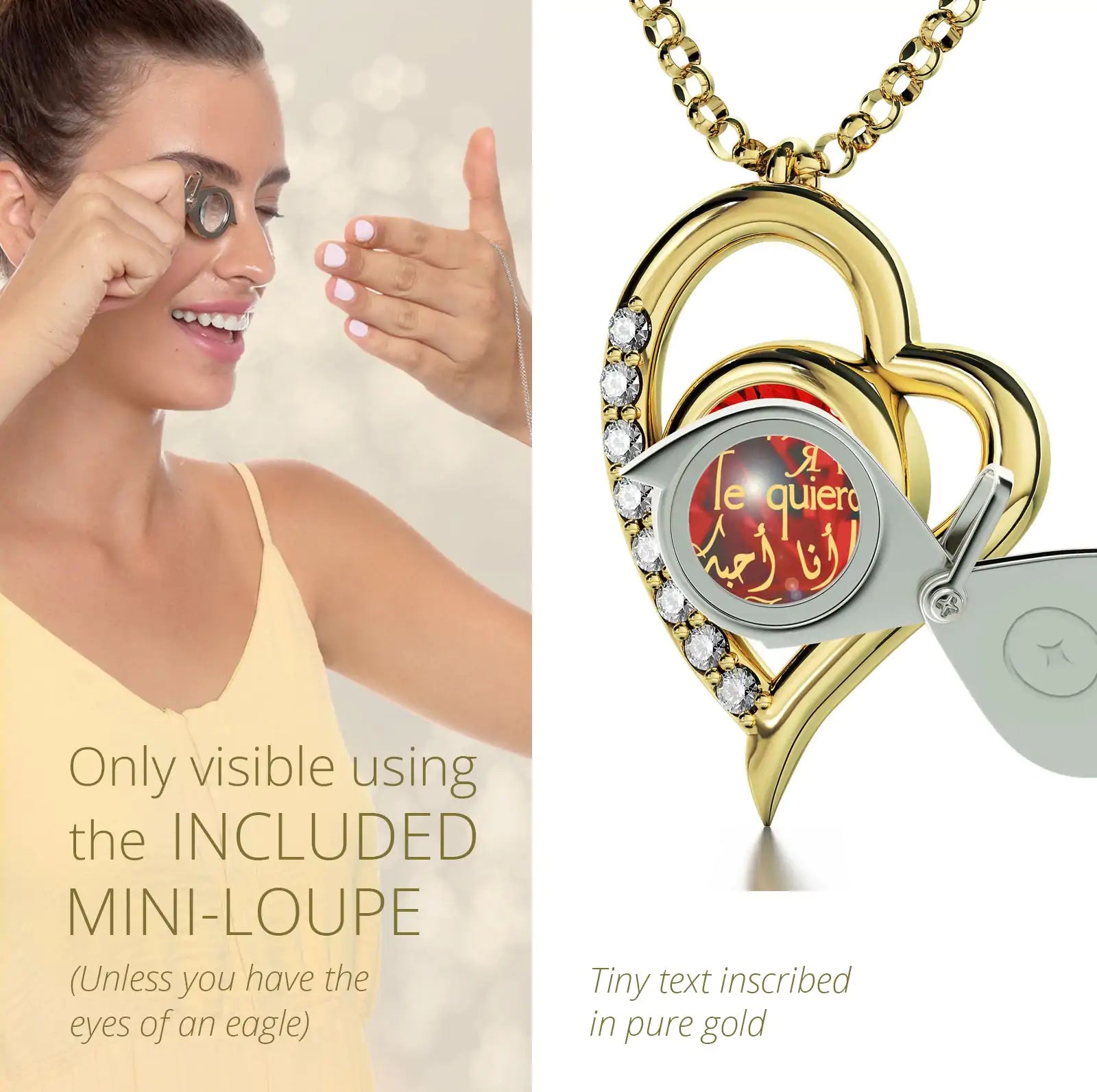 Multilingual Love Heart Pendant Necklace