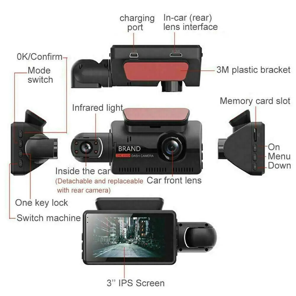 Dual Lens 1080P Car DVR &amp; Dash Cam Recorder