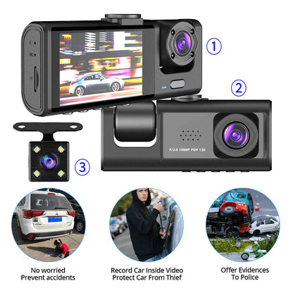 HD Triple View Dash Cam with G-Sensor