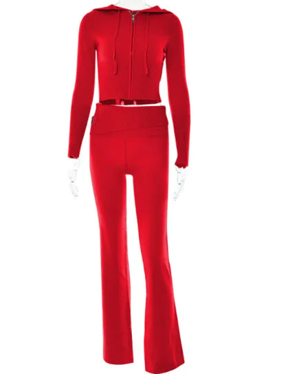 SleekEase Zip Hoodie &amp; High-Waist Pants Set