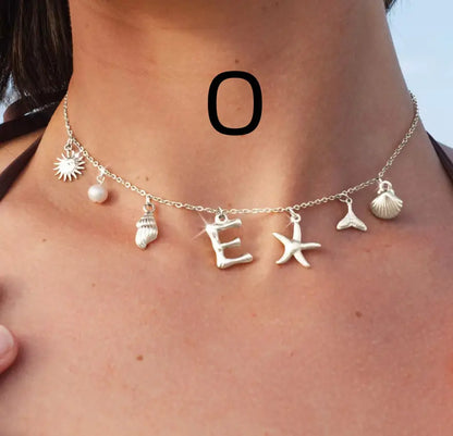 Bamboo Letter Necklace with Starfish &amp; Shell