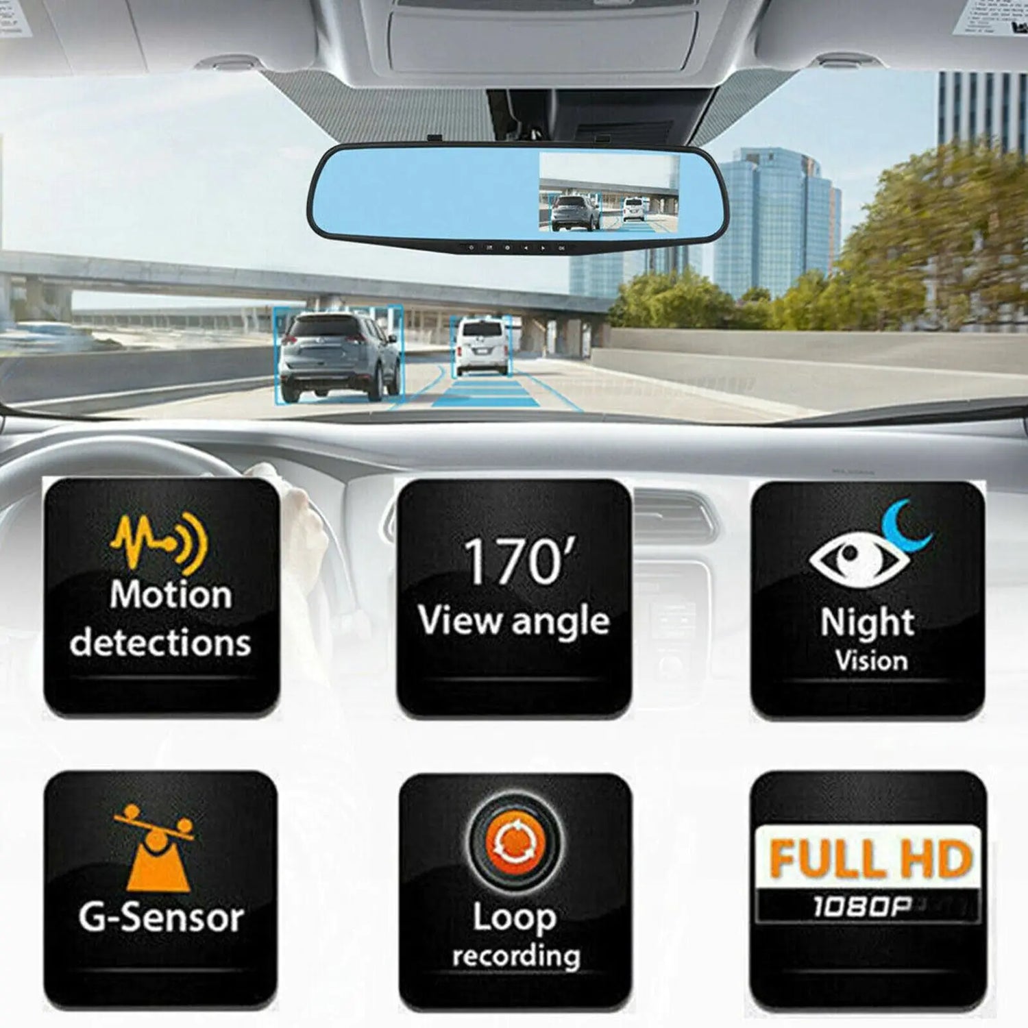 HD 1080P Car DVR Dual Dash Cam Mirror