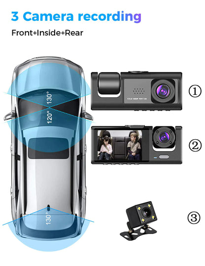 HD Triple View Dash Cam with G-Sensor