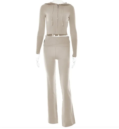 SleekEase Zip Hoodie &amp; High-Waist Pants Set