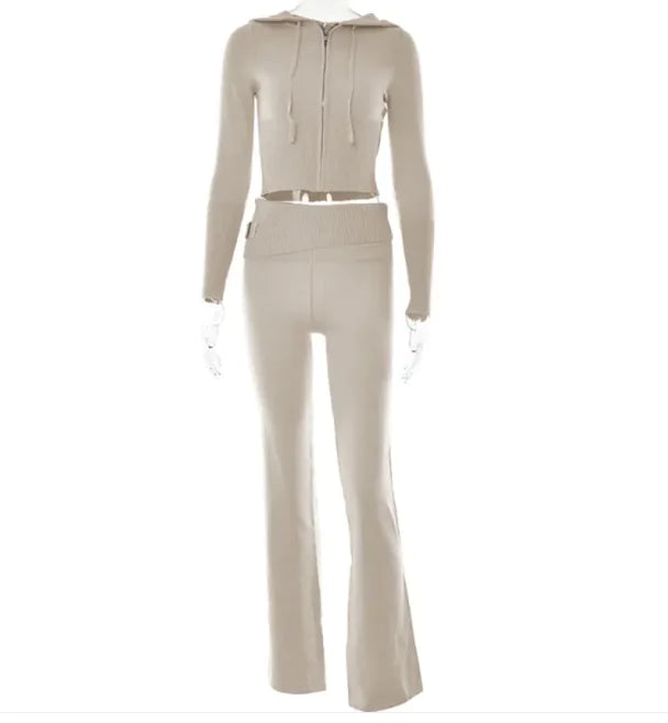 SleekEase Zip Hoodie &amp; High-Waist Pants Set