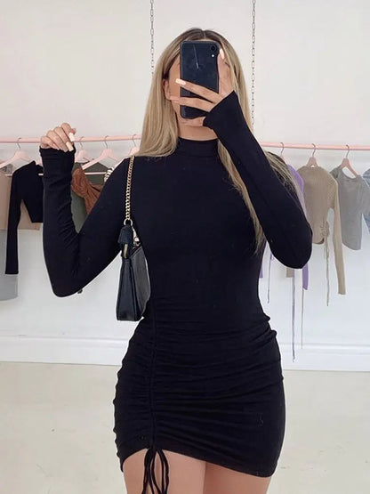 Chic Black Ruched Mini Dress for Women