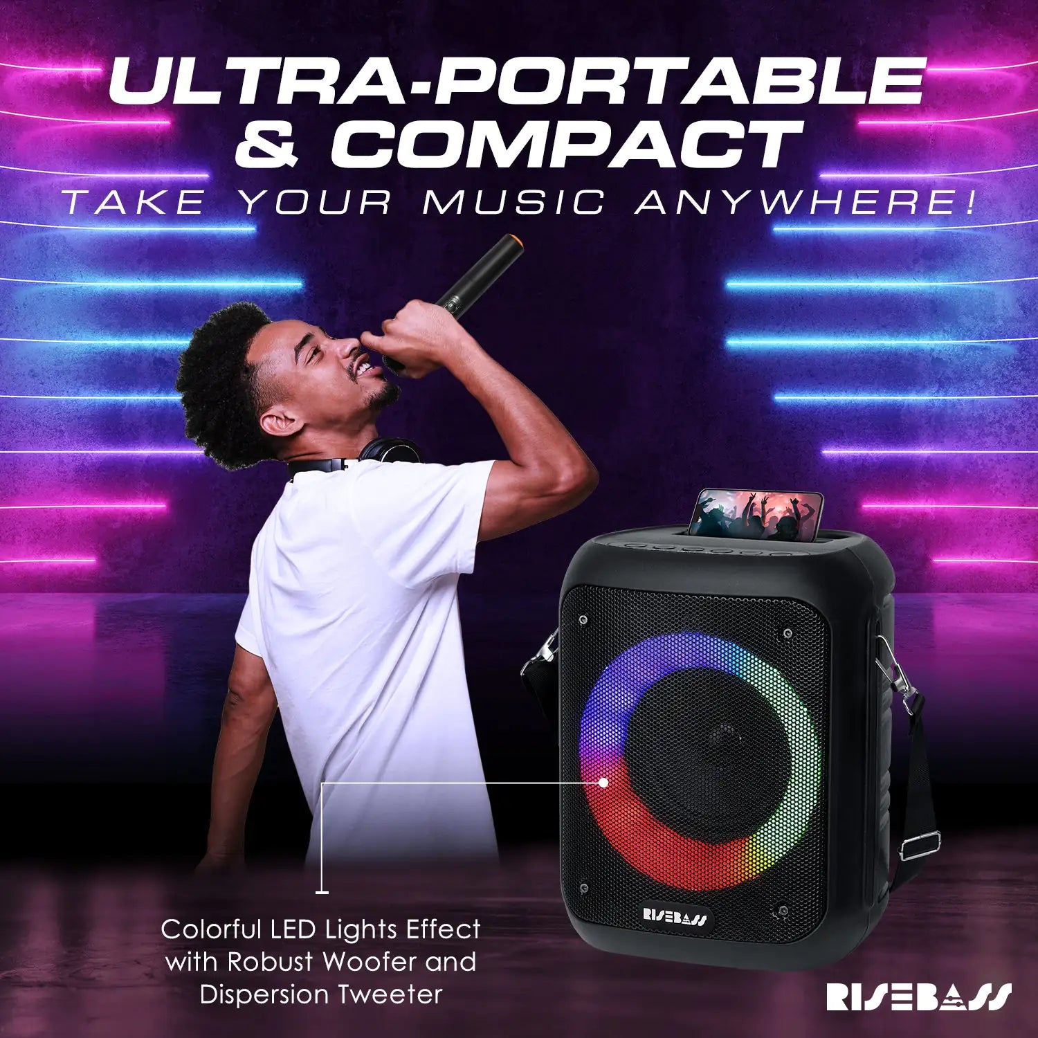 Risebass Mobile Karaoke Pro with Dual Mics &amp; Bluetooth