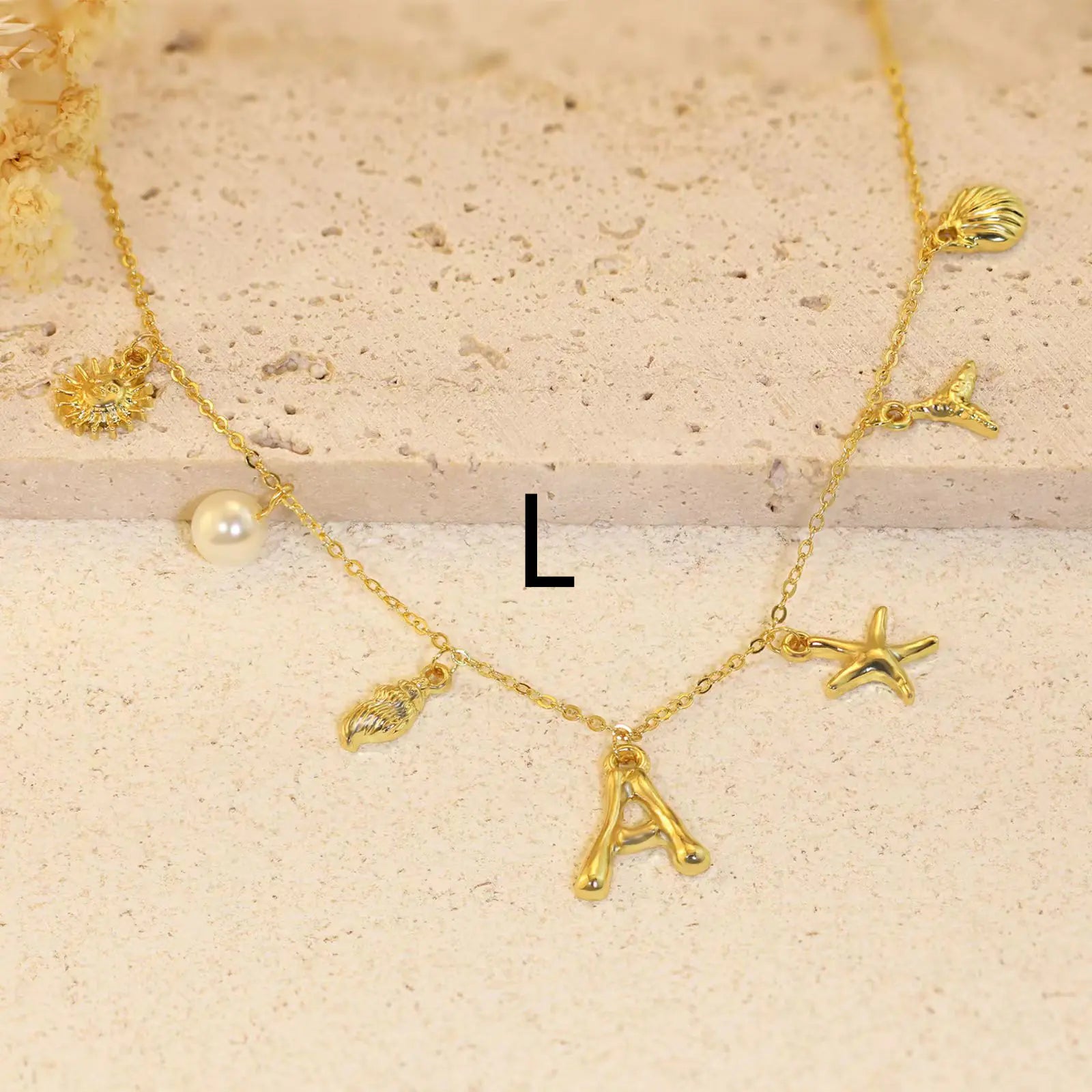 Bamboo Letter Necklace with Starfish &amp; Shell