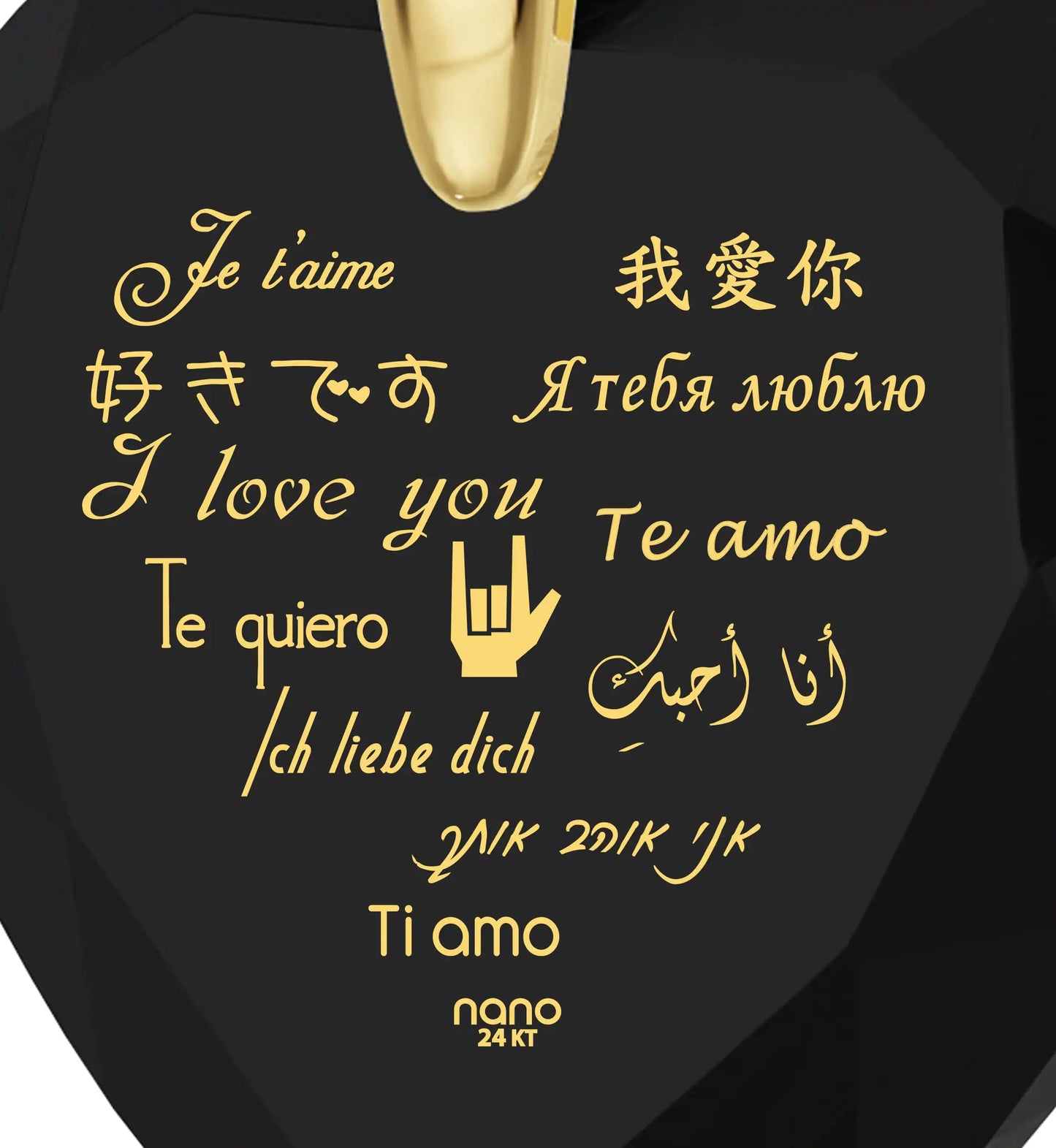 Multilingual Love Heart Necklace and Crystal Earrings Set