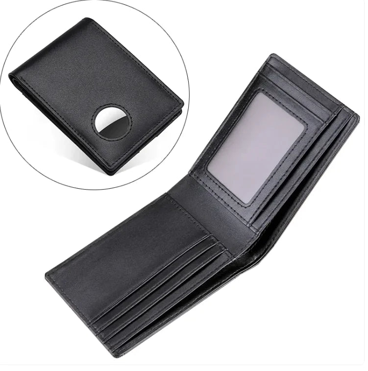 Men’s RFID Secure Leather Wallet showing multiple card slots and a bill compartment in a stylish black design.