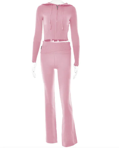 SleekEase Zip Hoodie &amp; High-Waist Pants Set