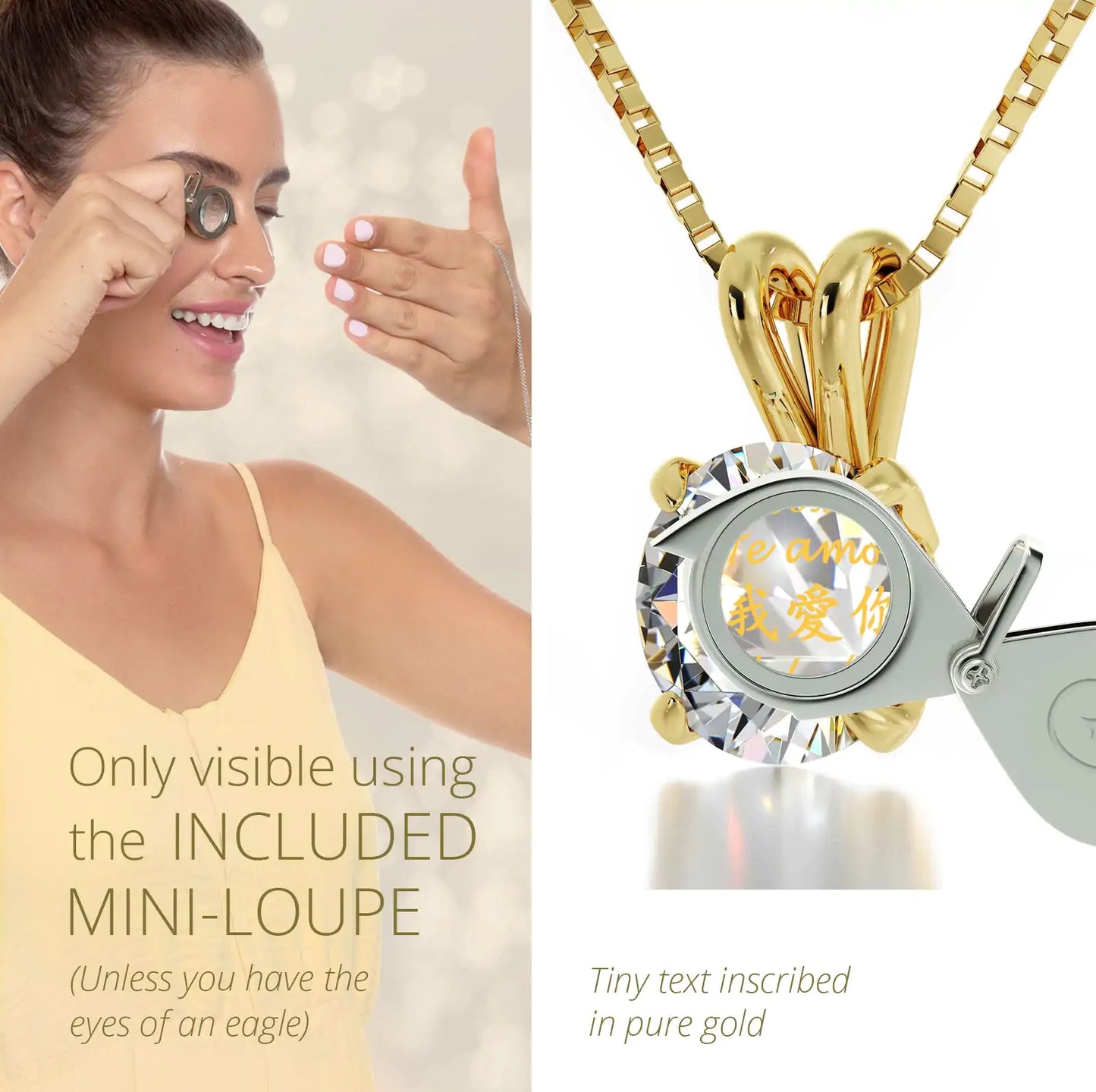 Golden Embrace Multilingual Love Pendant