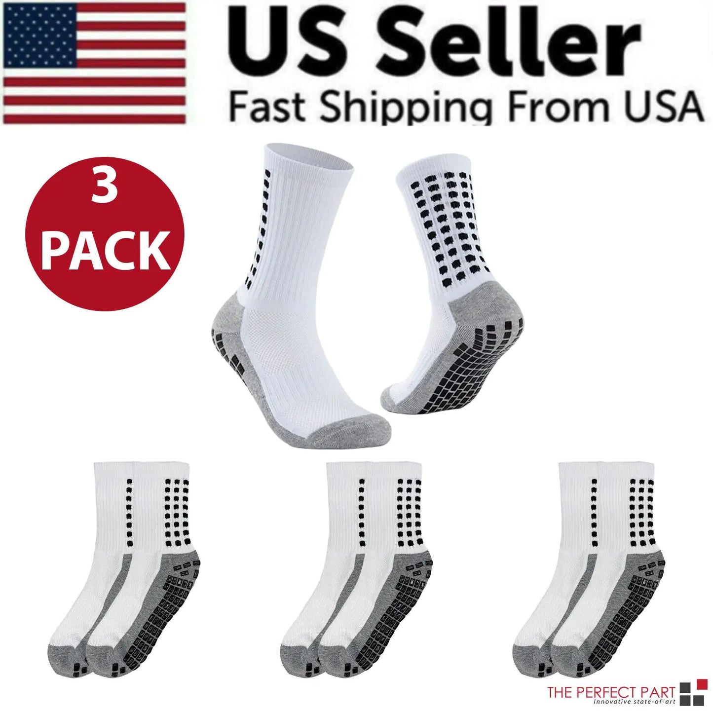 3-Pack Premium Sports Grip Socks for Soccer, Basketball & Football