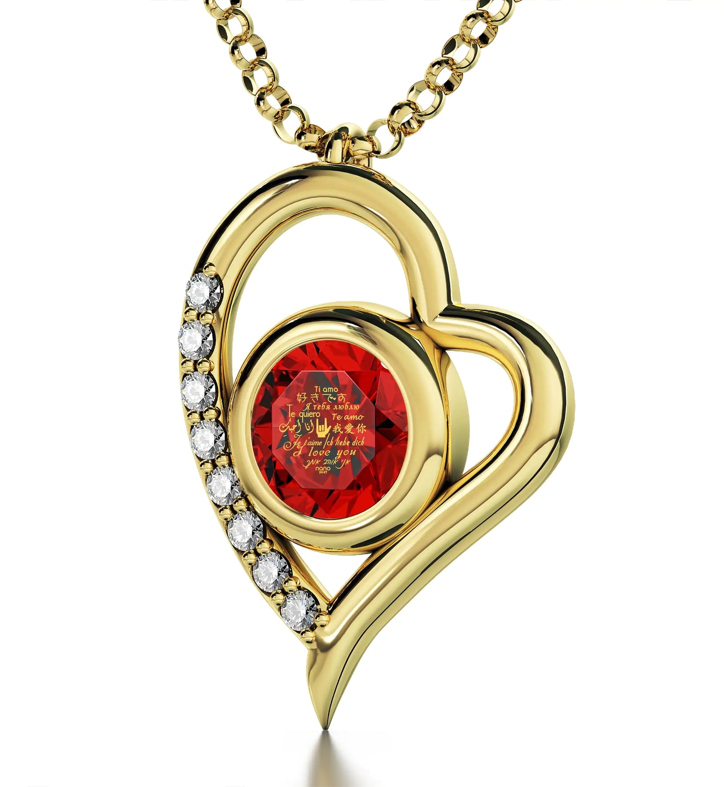 Multilingual Love Heart Pendant Necklace