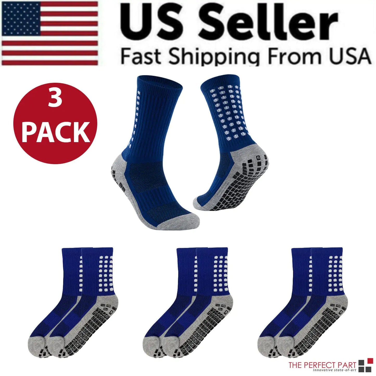 3-Pack Premium Sports Grip Socks for Soccer, Basketball & Football