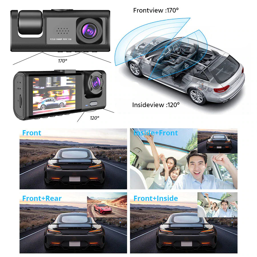 HD Triple View Dash Cam with G-Sensor